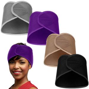 Xuhal 4 Pieces Mesh Hair Wraps for Black Women - Sleeping Hair Scarf Cap, Spa Headbands, Natural Hair Wash Face Sleep (Dark Purple, Black, Gray, Camel)