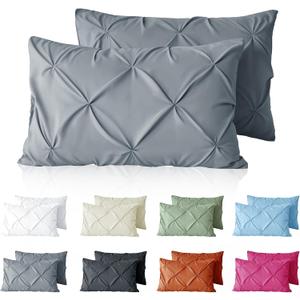 VACVELT Pintuck Pillow Cases Queen Size Set of 2, Light Gray Pillow Shams Decorative Pillowcases with Envelope Closure, Pinch Pleated Microfiber Pillowcases, Wrinkle and Stain Resistant