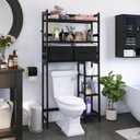 SMIBUY Over-The-Toilet Storage Rack, 6-Tier Bamboo Large Bathroom Organizer with Side Shelves and 2 Drawers, Stable Freestanding Space Saver for Bathroom, Laundry Room(Black)