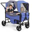 Stroller Wagon for 2 Kids, All-Terrain Wagon Stroller with Foldable, Adjustable Double Push Pull Handle, Large Storage Bag,Removable Canopy, Deep Blue