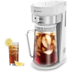 LITIFO Iced Tea Maker and Iced Coffee Maker Brewing System with 2.5quart Pitcher, sliding strength selector for Taste Customization, Stainless Steel (White)