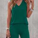PRETTYGARDEN Women's 2026 Summer 2 Piece Shorts Sets V Neck Long Tank Tops High Waisted Loose Fit Matching Travel Outfits (Green,Medium)