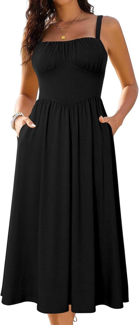 Sureple Long Dresses for Women 2025 Sleeveless Ruched Bust Swing Aline Fitted Spaghetti Strap Sundress with Pockets (X-Large) Sureple Long Dresses for Women 2025 Sleeveless Ruched Bust Swing Aline Fitted Spaghetti Strap Sundress with Pockets (X-Large)