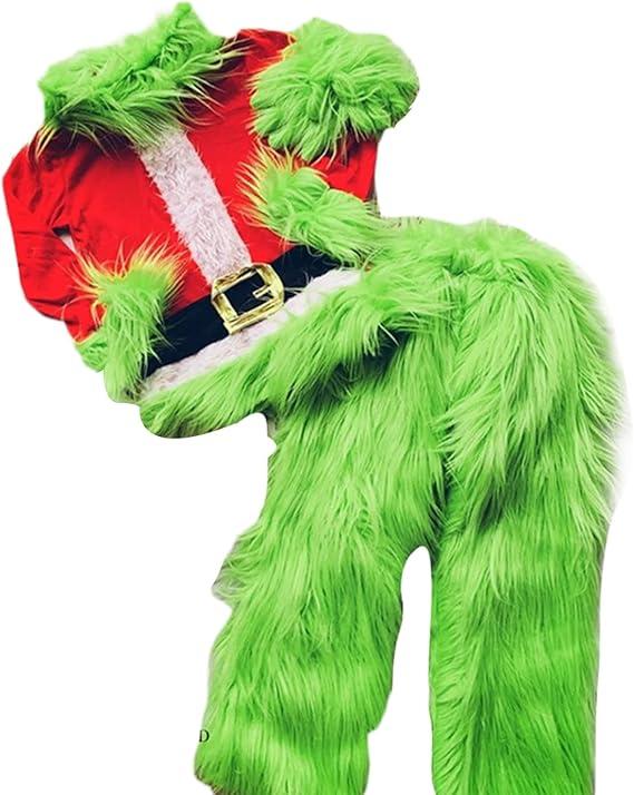 Kids Boys Christmas Cosplay Costume Hooded Santa Claus Tops Green Furry Monster Outfits Size 7-8 years