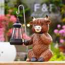Highland Cow Statue with Solar Lantern - Resin Solar Garden Statues Outdoor Yard Patio Garden Decor - Unique Gifts for Women,Mom Men (Copper)
