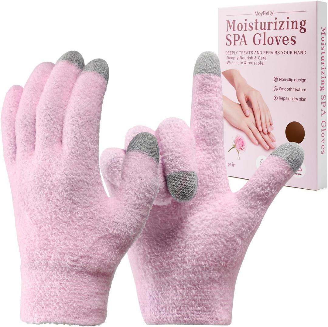 MoyRetty Touchscreen Silicone Moisturizing Gloves for Dry Hands Overnight, Reusable Hand Spa Gloves with Vitamin E & Jojoba Oil-Pink