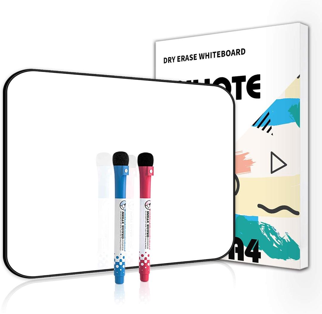 Small Dry Erase White Board for Kids & Students, 12"x 8" Handheld Double-Sided Mini Writing Board | School Home Office Use | 2 Magnetic Marker Pens Included