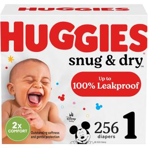 Huggies Size 1 Diapers, Snug & Dry Newborn Diapers, Size 1 (8-14 lbs), 256 Count (4 Packs of 64)