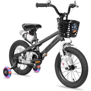 JOYSTAR Pluto 12 14 16 18 20 Inch Kids Bike with Light Up Training Wheels, Kids' Bicycle for Boys Girls Age 3-12 Years, Children Bikes, Gray