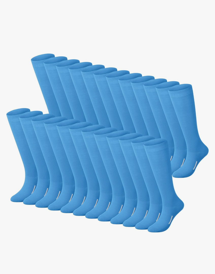 Haysandy 24 Pairs Soccer Socks Youth Football Softball Baseball Team Sock Bulk Unisex High Long Tube Sport Sock Size Medium, Light Blue Haysandy 24 Pairs Soccer Socks Youth Football Softball Baseball Team Sock Bulk Unisex High Long Tube Sport Sock Size Medium, Light Blue