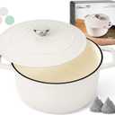 6 QT Dutch Oven Pot with Lid, Enameled Cast Iron Dutch Oven for Bread Making, Braiser, Cooking, Dual Handles, Oven Safe up to 500 F or on Stovetop, Gifts for Family - Off White