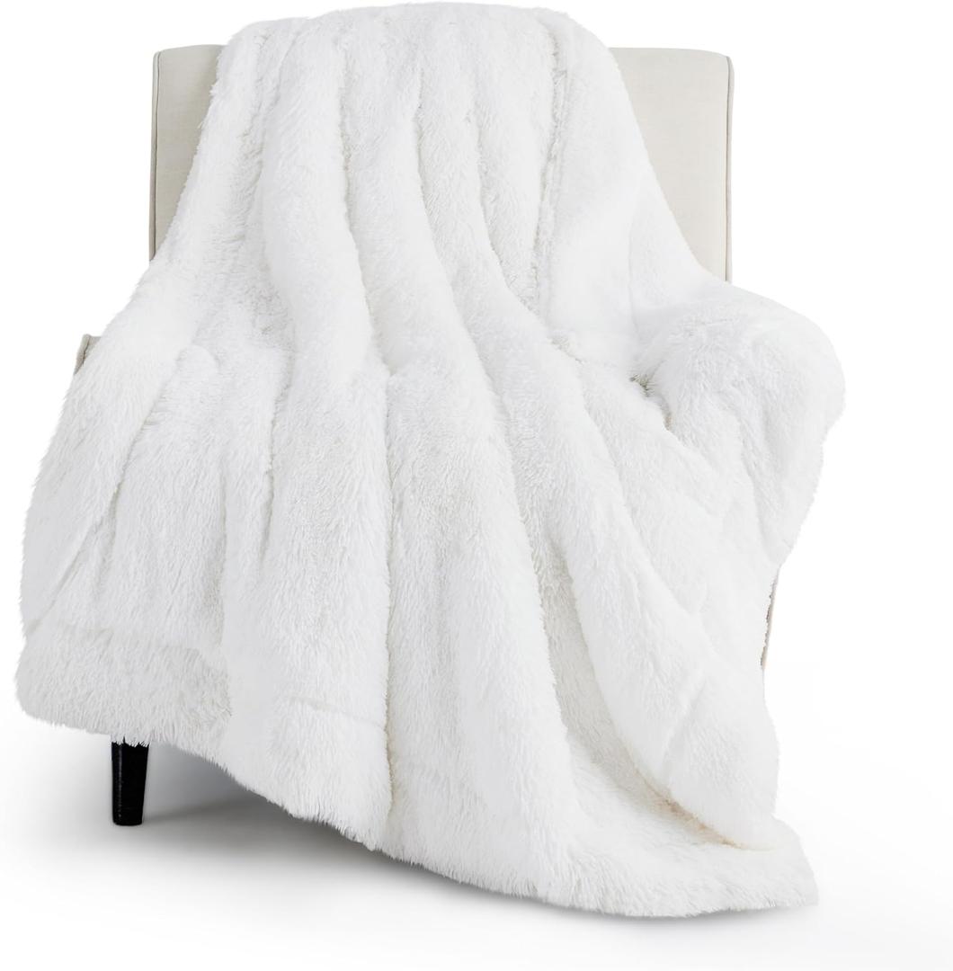 Bedsure GentleSoft Fuzzy Sherpa Faux Fur Twin Blanket White Cozy Gifts for Women Men, Soft Fleece Plush Warm Minky Thick Blanket Twin Size for Bed, Couch, White Room Decor Dorm Essentials, 60x80