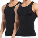 Arjen Kroos Men's Compression Shirts Abdominal Control Tank Top Ice Silk Shapewear Seamless Body Shaper (Black, Large)