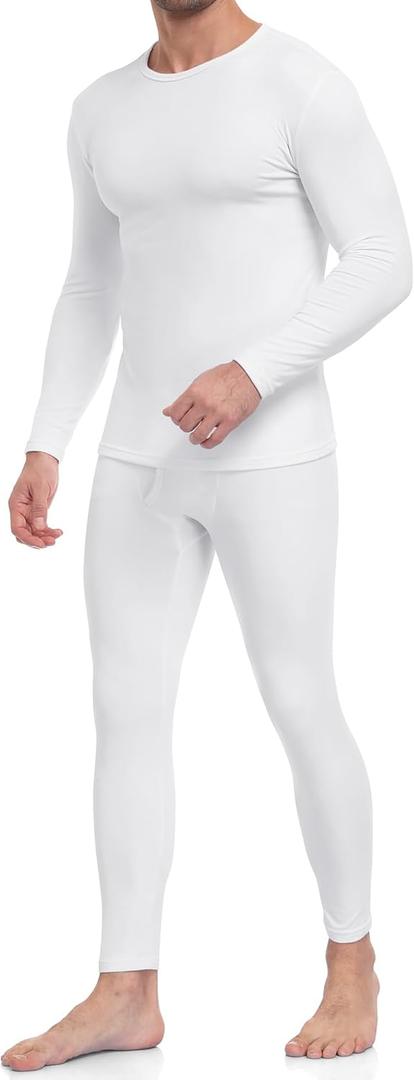 WEERTI Thermal Underwear for Men Long Johns with Fleece Lined Base Layer Men Cold Weather Top Bottom (White, L)