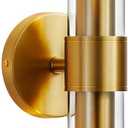 Gold Wall Sconce, Bathroom Light Fixtures in Clear Glass Indoor Wall Sconces, Modern Sconce Wall Lighting Up and Down Vanity Lights Fixtures for Bathroom,Living Room - Bulb Not Included