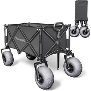 Beach Wagon with Big Wheels for Sand - All Terrain Steel Frame Utility Cart with 9" Pneumatic Tires, Collapsible Folding Design (Sand Warrior RX800 Black)