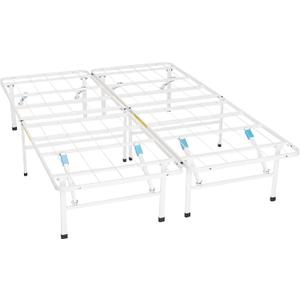 Amazon Basics Platform Bed Frame Full, Foldable Metal, Tool-Free Setup, 14 Inches High, White