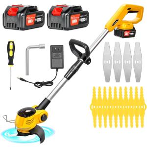 Cordless Weed Wacker Electric Grass Trimmer with 21v 4000mah Battery Powered Weed Trimmer Lightweight Lawn Edger Tool for Small and Medium Garden and Yard Lawn (Yellow)
