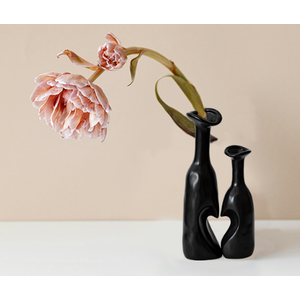 Heart Shaped Small Ceramic Vases Set of 2 Home Decor Boho Vase Modern Matte Flower Vase Minimalist Decorative Vase for Wedding Gift Dining Coffee Table Book Shelf Office Dcor (Black Black)
