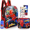 Spiderman Backpack with Lunchbox Set - Bundle with 16" Marvel School Bag, Insulated Lunch Bag, Water Bottle, More | Spiderman School Supplies Pack