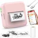 HuiJuKeJi Label Maker Machine with 50 * 30mm Tape, S2 Portable Bluetooth Mini Label Printer Maker with Personalize Templates, Inkless Thermal Sticker Printer for Home/Office/Business/Organization (Pink)