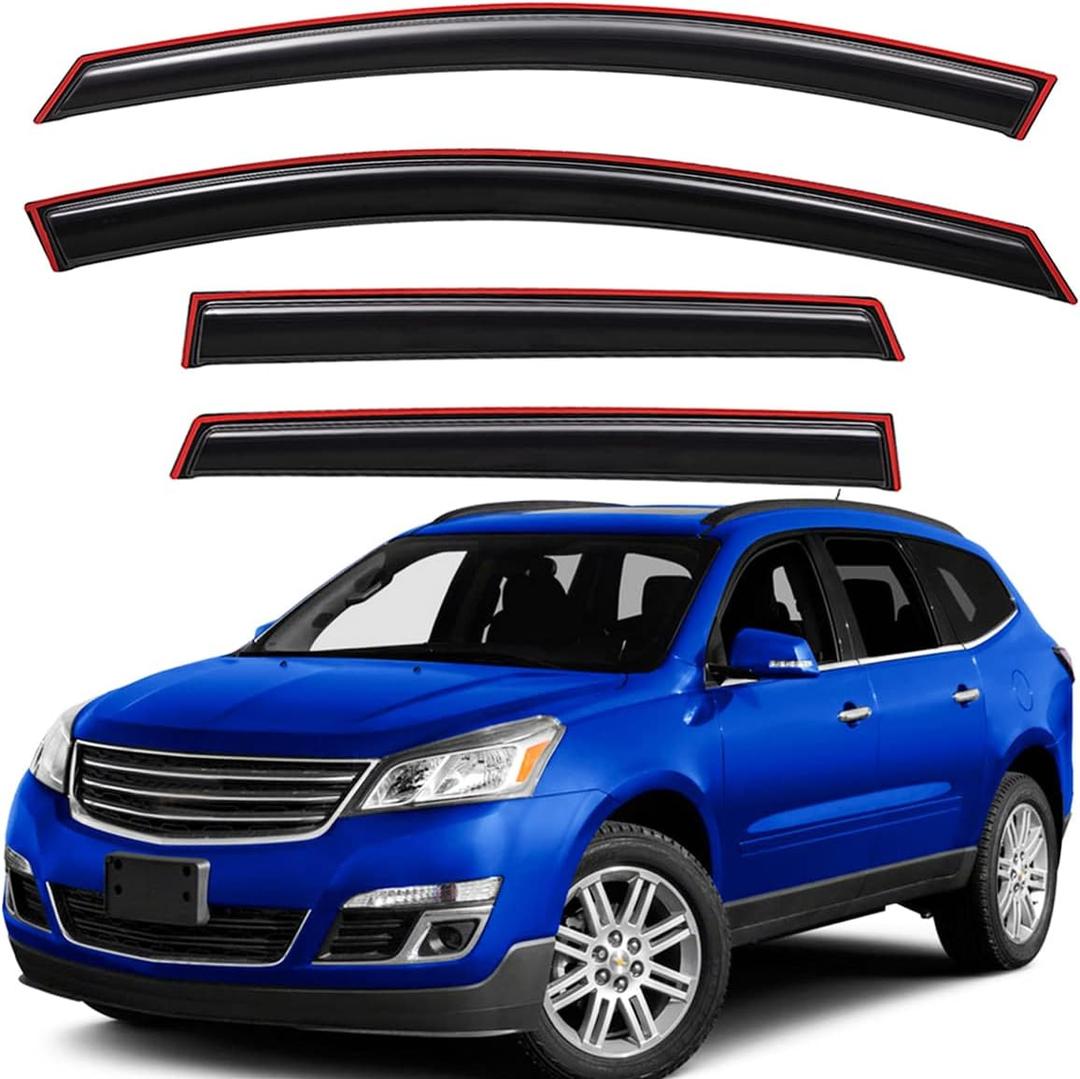 Lightronic Extra Durable Clip-on in-Channel Auto Vent Window Visor, Fits 2009-2017 Chevrolet Traverse, UV Protection Rain Guard, Original Wind Deflector, No-Drill Easy Install, Dark Smoke, 4-Pcs