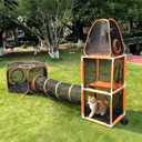 3 in 1 Cat Tent Tunnel 3-Level Climbing Tower with Tunnel Pet Play House Outdoor Large Foldable Cat Enclosure Puppy Playpens (3 in 1)