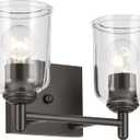 KICHLER Shailene 12.5" 2-Light Vanity Light with Clear Glass in Olde Bronze, Use as Single or in Multiple, for Vanities, (12.5" x 8.25"), 45573OZCLR