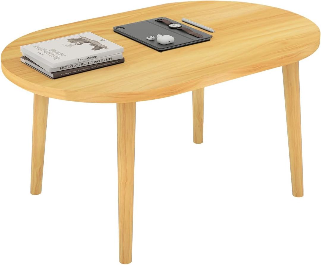 Oval Coffee Table Low Table with 4 Solid Wood Sturdy Legs,Floor Table Desk for Sitting on The Floor,19.7"D x 31.5"W x 16"H Inches,Living Room/Toy room Furniture,Rental house Furniture (Natural-Oval)