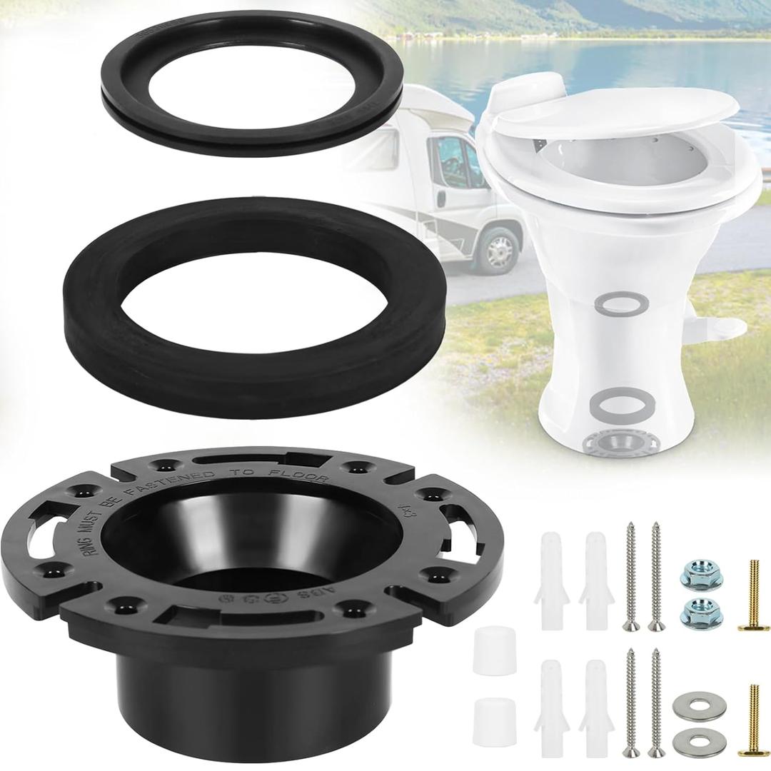 Toiglo RV Toilet Seal and 3'' Socket RV Toilet Flange Kit, 3 in 1 RV Toilet Flange Seal for 300/310/320 RV Toilets