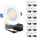 Sunco 12 Pack 4 Inch Recessed Lights, LED Baffle Trim, Selectable CCT 2700K/3000K/4000K/5000K/6000K Dimmable 10W, Canless with Junction Box