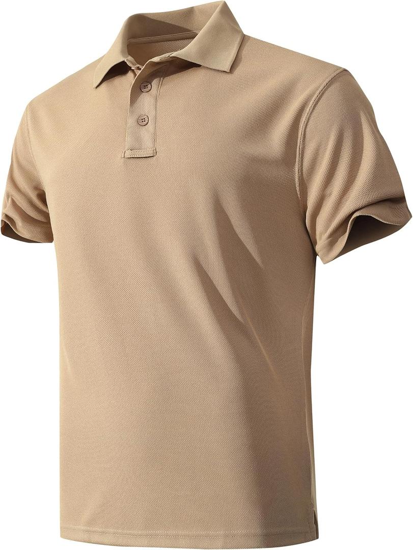 Men's Quick-Dry Active Polo Shirts Short Sleeve Performance for Golf Tennis Daily Casual Collared T-Shirt (Khaki)