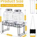 1 Gallon Glass Beverage Dispenser -Set of 2, Drink Dispenser with Stand & Fruit Infuser, Stainless Steel Spigot - Glass Drink Dispensers for Parties, Drink Dispensers with Lids for Lemonade Sun Tea
