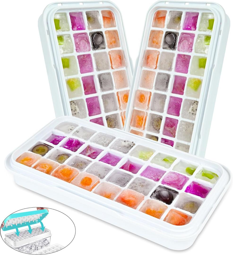 Ice Cube Trays 3 Pack, Silicone Ice Cube Trays for Freezer, Easy-Release Silicone 32 Ice Cube Trays, LFGB Certified and BPA Free, Reusable IceCubes for Freezer, Stackable Ice Trays with Covers