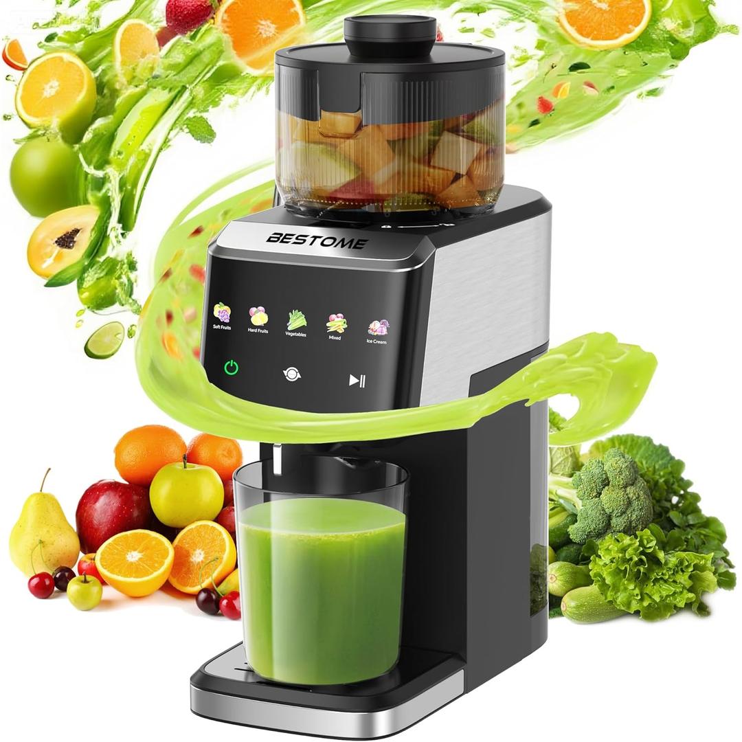 Cold Press Juicer, 5.12" Wide Feed Chute Juice Extractor Machine, Slow Masticating Juicer with Quiet Motor, High Juice Yield, BPA-Free, Juice Maker for Whole Fruits, Vegetables & Leafy Greens