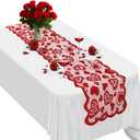 Valentines Table Runner, 13 x 72 Inch Red Heart Lace Table Runner for Valentines Decorations Romantic Home Kitchen Dining Table Decor Indoor Outdoor Wedding Holiday Anniversary Party Decorations
