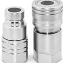 Summit Hydraulics Flat Face High Flow Skid Steer Hydraulic Quick Connect Couplers Set, 5/8" Body x 3/4" NPT Thread