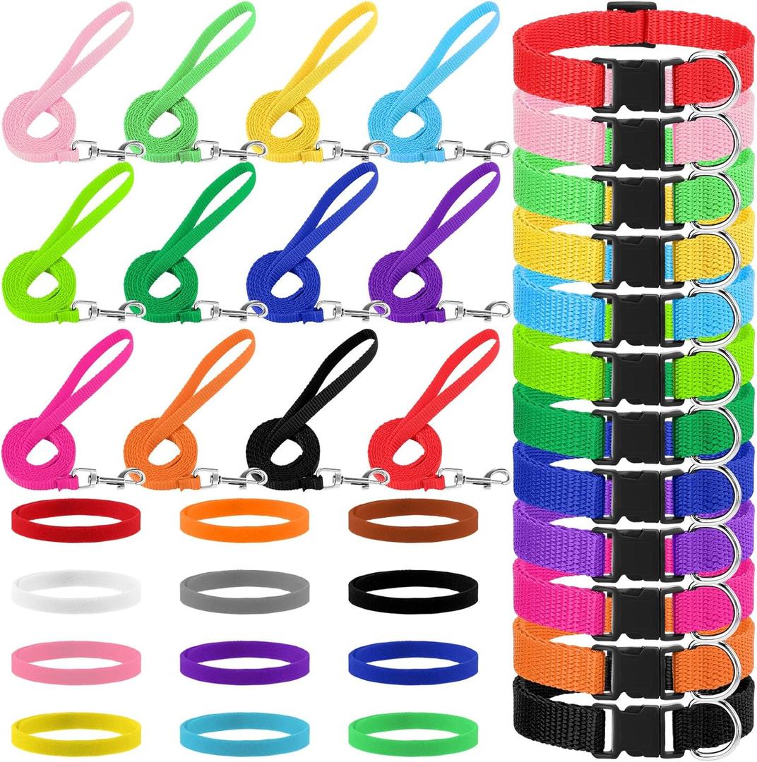 36 Pcs Puppy Collar and Leash Set, Adjustable Colorful Dog Collar and Leash Quick Release Clip Buckle Puppy Collars Whelping Collar for Small Medium Dogs Walking Training