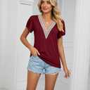 Cap Sleeve Summer Tops for Women Trendy Floral Print Casual V Neck T Shirts Petal Sleeve Blouses (Red, M)