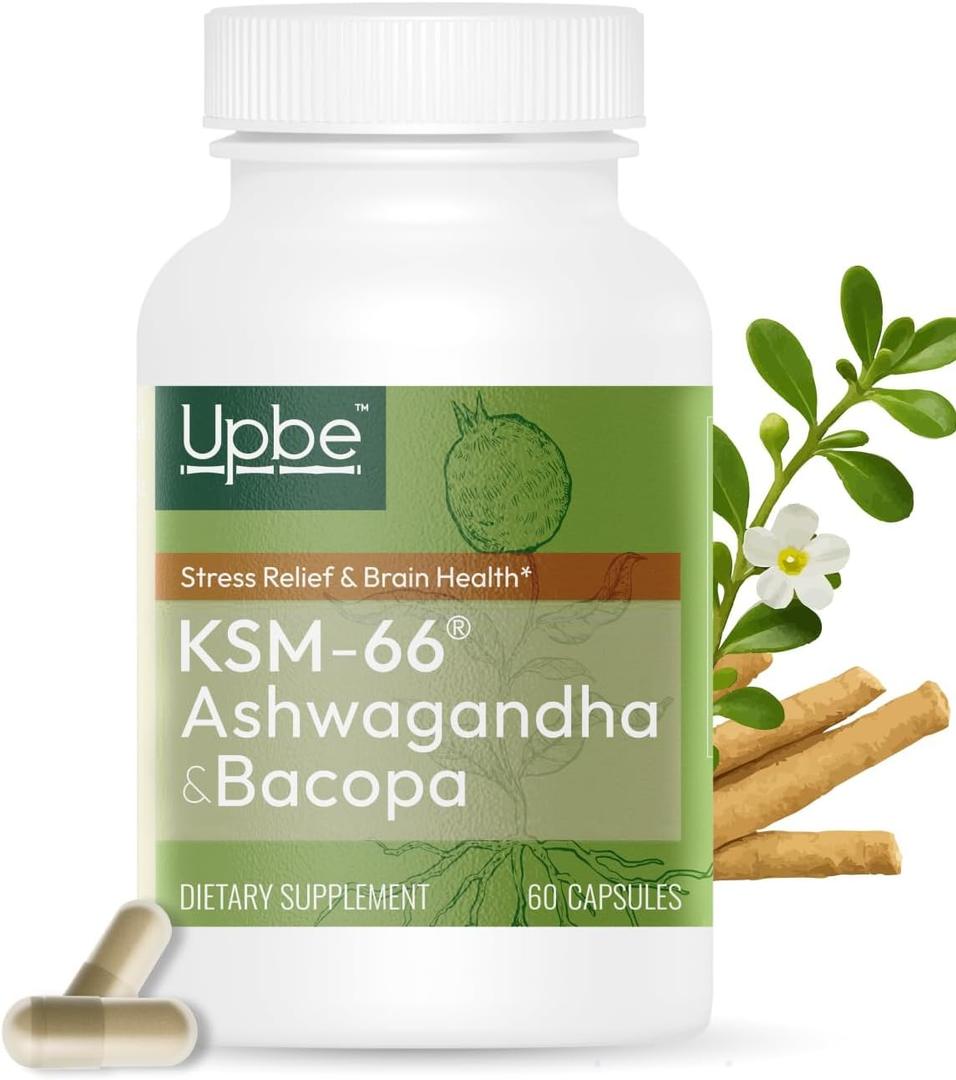 Ashwagandha Supplements for Women & Men - KSM-66 with Bacopa & Milk Thistle, 60 Vegan Capsules - Stress Relief, Mood, Cortisol Support, Extra Strength Ashwagandha Capsules
