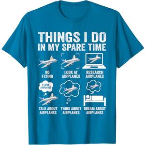 Funny Airplanes Lover Things I Do in My Spare Time Airplane T-Shirt M, Blue