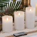 LUSHARBOR Flameless Candles with Remote, Battery Operated Wax LED Flickering Candles - Set of 3 (White) with Timer for Home Decor, Perfect for Christmas Party White
