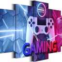 Merrleem Game Controller Canvas Wall Art Prints, Gamer Bedroom Decor, Gaming Symbol Picture, Teen Boys Game Room Wall Decor (Small, Wrapped Canvas) (White)