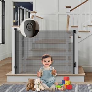 Dog Gate Indoor 55" Wide x 38" Tall Retractable Baby Gates for Doorways Extra Tall Pet Gate Cat Gate Stair Gate for Kids Door Gate Outdoor Gate Child Gate for Wide Openings (Black)