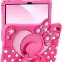 Boaretiu Kids Case for iPad A16 11th Generation 11 Inch 2025/for iPad 10th Gen 2022 10.9 Inch - Cute Girly Cartoon Soft 3D Silicone Cover with Strap & Rotating Stand for Girls Teens, Bow Heart