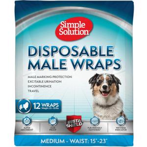 Simple Solution Disposable Dog Diapers Wraps for Male Dogs, True Fit, Absorbent, Leak Proof with Wetness Indicator, Puppy and Doggie Diaper for Peeing, For Medium Pets, 15  23 Inch Waist, 30 Count