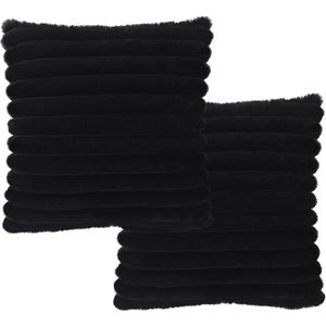 2 Pack 18x18 Pillow Cover Velvet Pillow Covers, Faux Fur Square Throw Pillow Covers for Living Room Decorations Throw Pillow Case, Throw Pillow Cover Cushion Cover for Home Sofa Bedroom Car, Black (18" x 18" (Pack of 2))