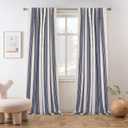 DriftAway Chris Linen Blackout Curtains with Thermal and Sound Reducing Layer 84 Inches Long for Bedroom Striped Printed Drapes Thermal Insulated Lined Window Treatment for Living Room Linen Dark Blue (52"W x 84"L (Pack of 2))