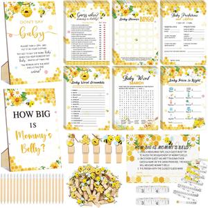 426 Pcs Bee Baby Shower Games Set-8 Games, Includes Baby Shower Bingo, Price is Right, Guess Who, Word Scramble, Prediction and Advice, How Big is Mommy's Belly, Don't Say The Words (Yellow)