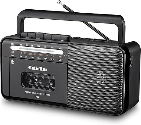 Gelielim Portable Cassette Player, Cassette Tape Player AM/FM Radio,Casette Tape Recorder with Earphone Jack, Cassette Boombox Battery Operated or AC Powered (Black)